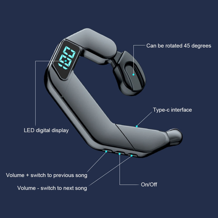 V19 Bone Conduction Digital Display Stereo Hanging Ear Sports Bluetooth Headset, V19 White, V19 Pink, V19 Blue, V19 Green, V19 Black